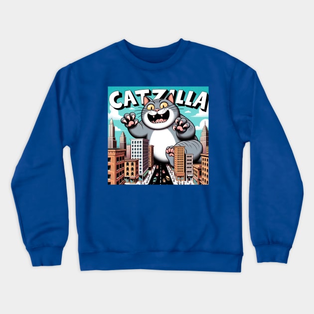 Catzilla Crewneck Sweatshirt by TooplesArt